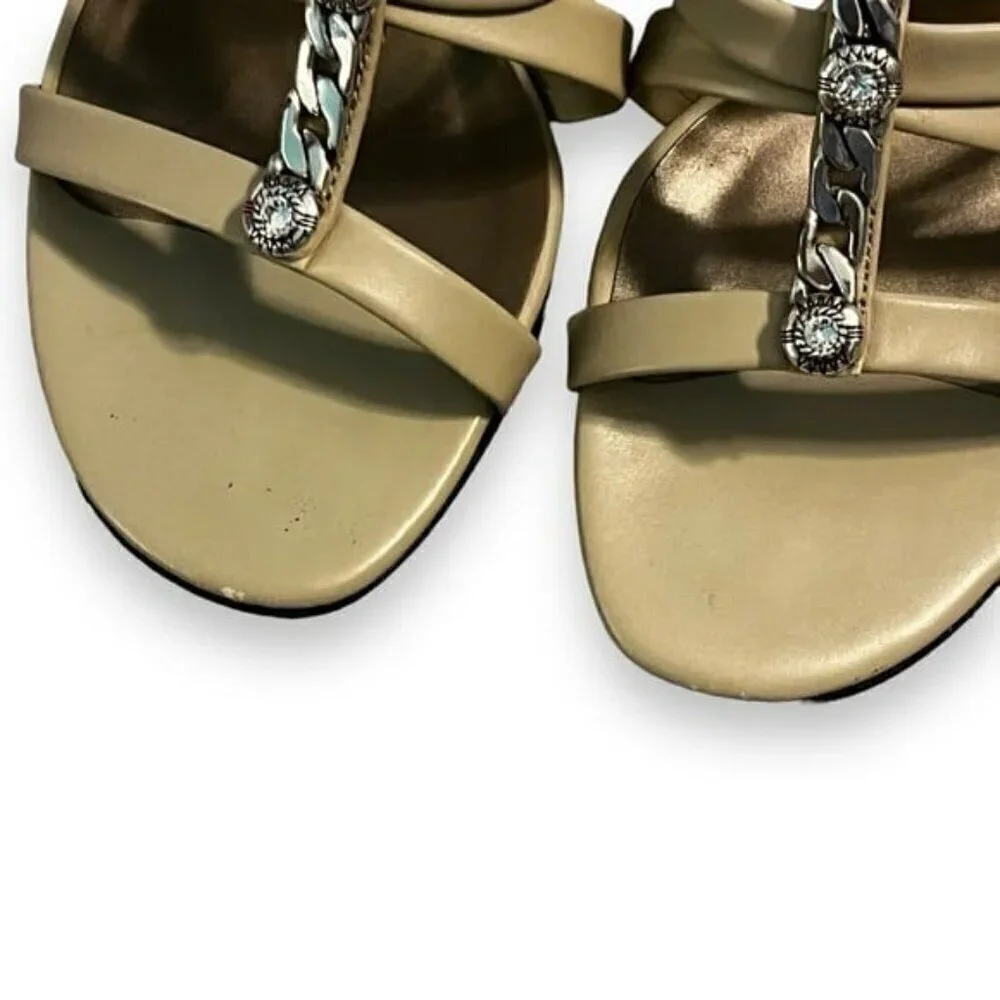 Brighton Shoes Tesoro SwarovskiCrystal Strappy Kitten Heel Sandals Beige Size 8